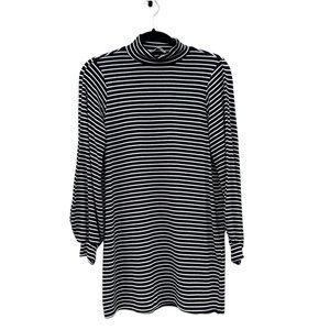 Reformation Jeans Nadine Black and White Striped Mock Neck Mini Dress Small